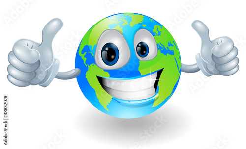 Globe earth mascot with thumbs up