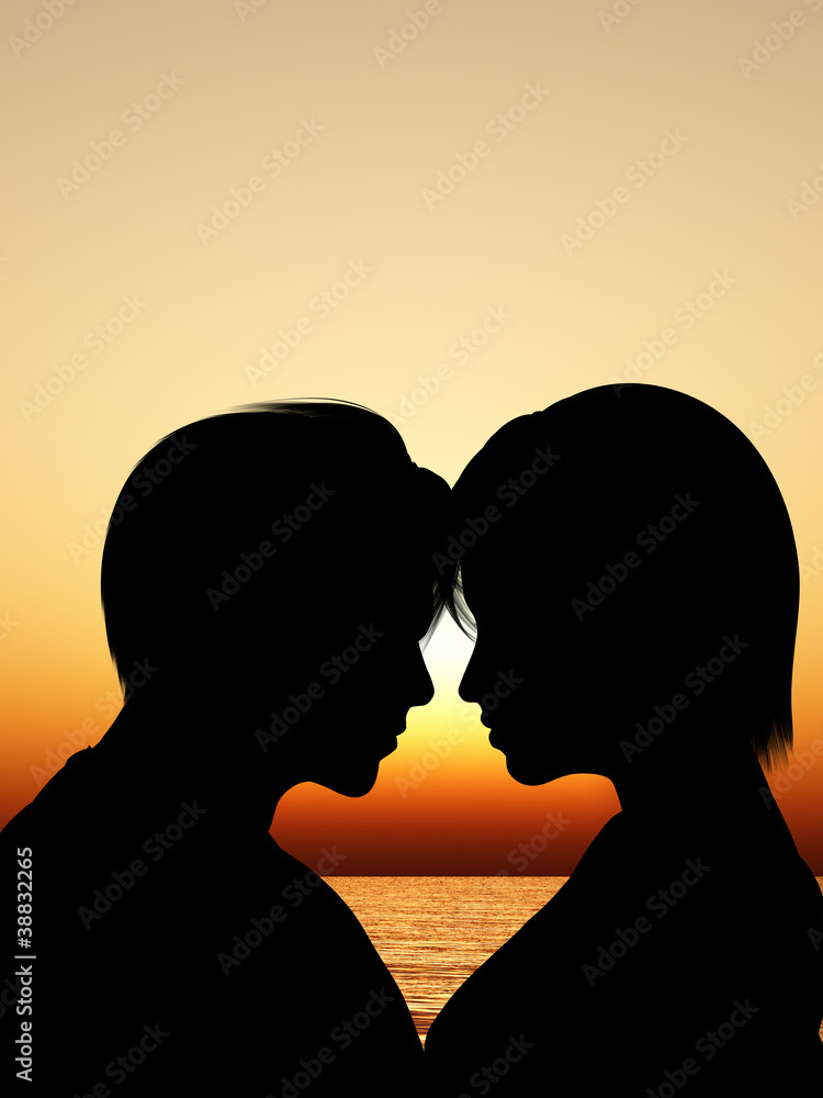 Silhouette kissing a loving couple