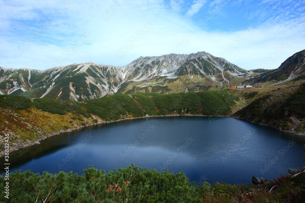 Autumn of Mt.Tateyama and pond in japan