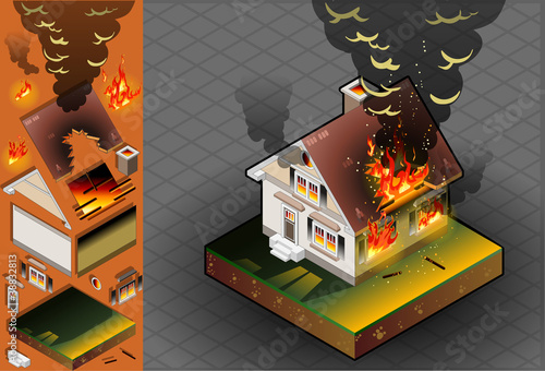 isometric House on fire