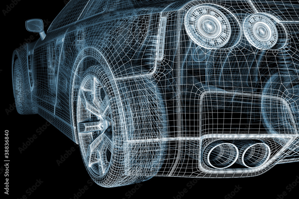 Naklejka premium Car in 3d contruction