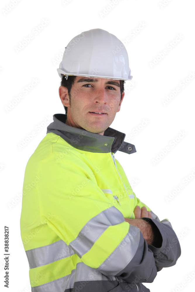 Man wearing high-visibility jacket Man wearing high-visibility jacket