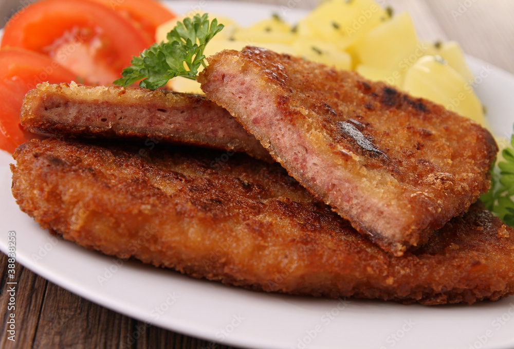 breaded meat and vegetable