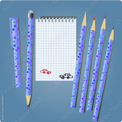 pen, pencil and notepad for boy