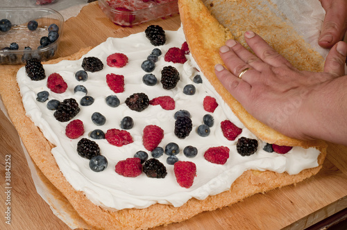 Cake with lemon and forest fruits - prepararation photo