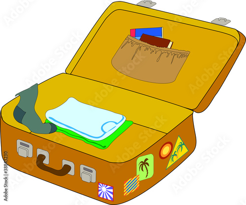 Big open suitcase is ready for packing