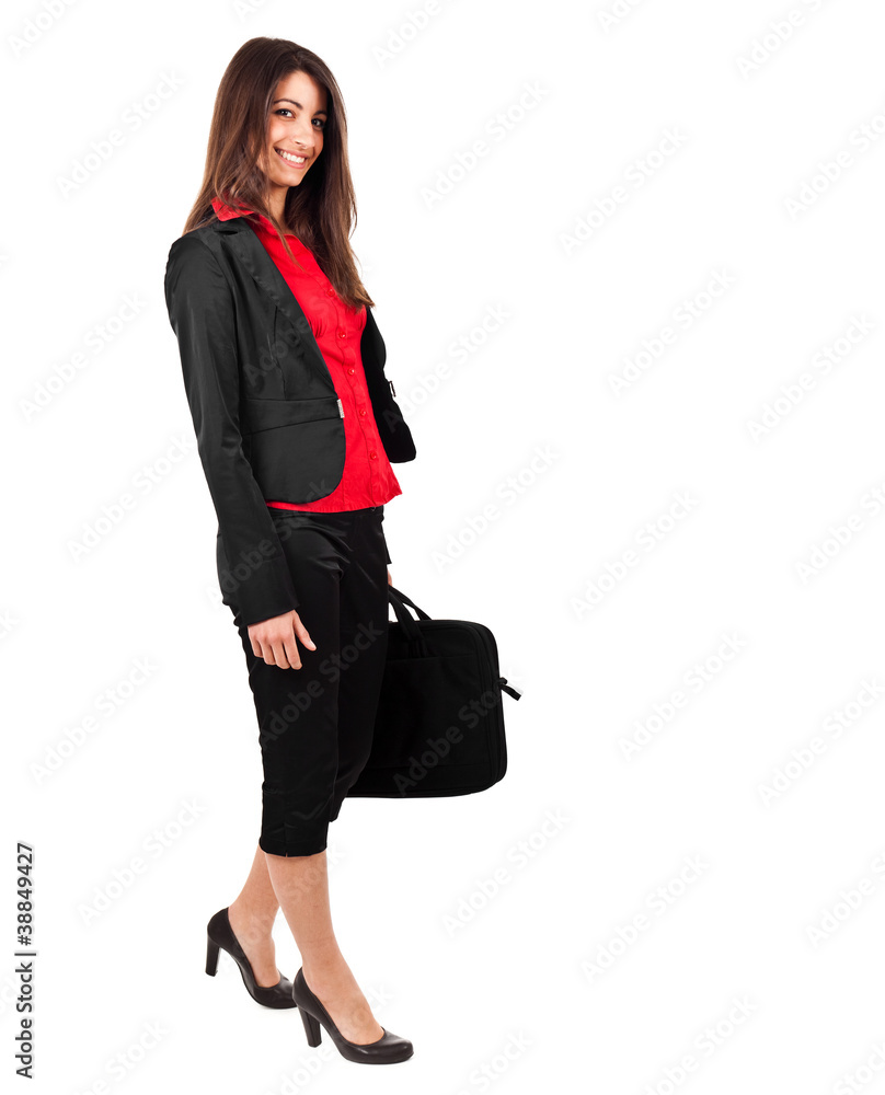 Full length businesswoman holding briefcase Full length businesswoman holding briefcase