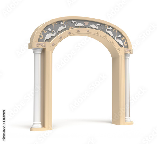 Archway with vintage decoration. Isolated over white