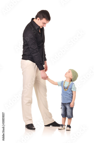 Handshake of man and boy