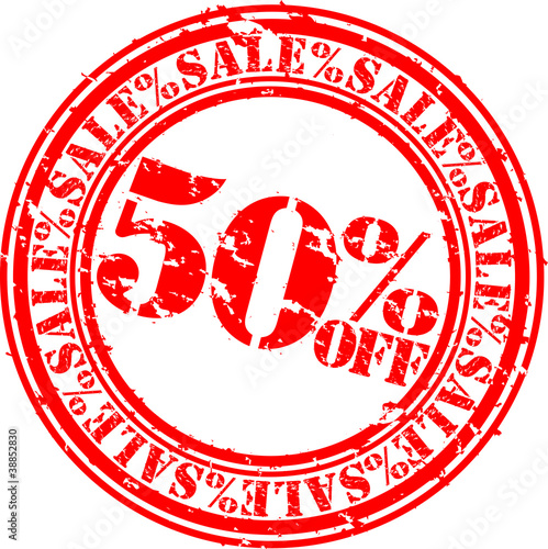 50 percent sale off rubber stamp, vector illustration