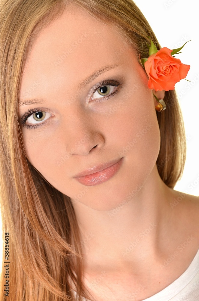 Fototapeta premium fille avec rose isolé