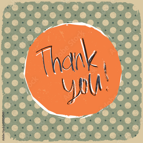 Vintage label with thank you message on old textured polka dots