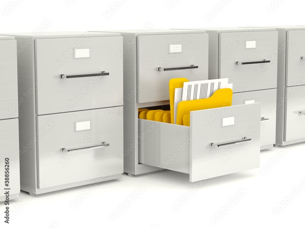 Archive cabinet with folders isolated on white Archive cabinet with folders isolated on white
