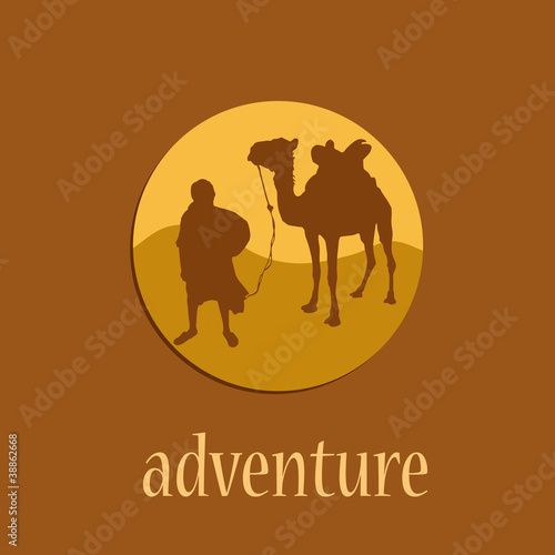 Logo adventure, caravan in the desert # Vector