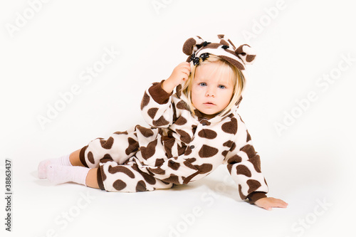 Photography girl in costume of giraffe