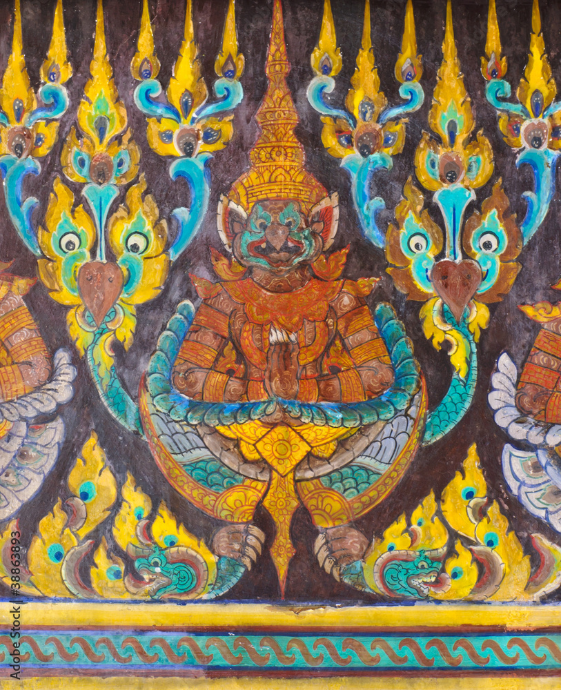 Ancient Thai painting on wall in temple