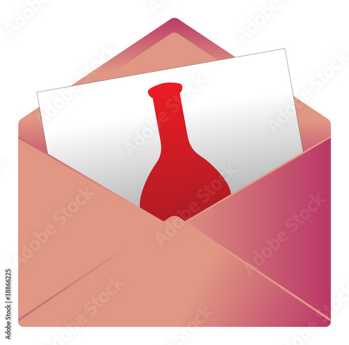 Courrier, email, message, invitation, enveloppe,vin, bouteille