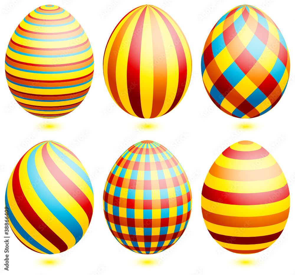Set 6 Easter Eggs Stripe & Check Pattern Yellow Set 6 Easter Eggs Stripe & Check Pattern Yellow