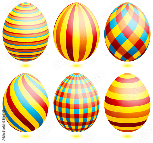 Set 6 Easter Eggs Stripe & Check Pattern Yellow