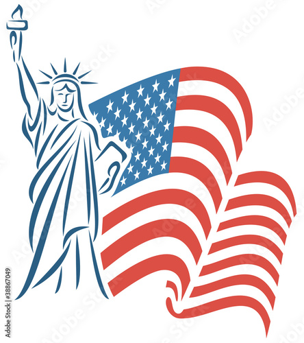 Statue of Liberty and USA flag