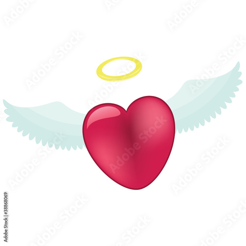 Heart with angel wings and nimbus