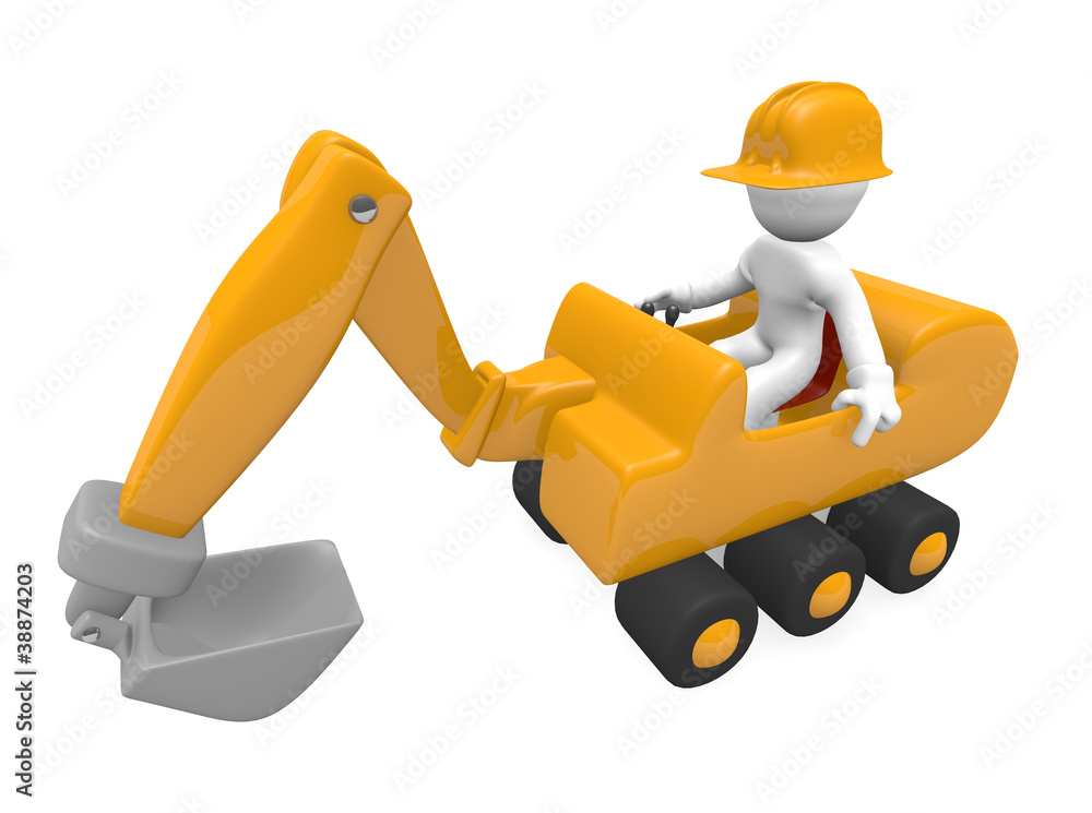 Worker with a digger, 3d image Worker with a digger, 3d image