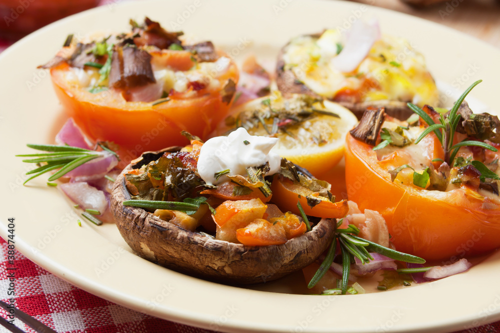 Stuffed mushroom and tomato Stuffed mushroom and tomato
