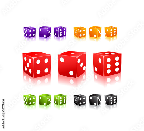 Colorful Dices with white dots icon set