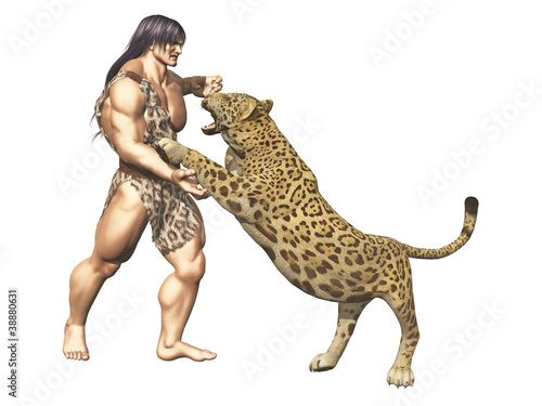 Tarzan wrestles with big cat photo