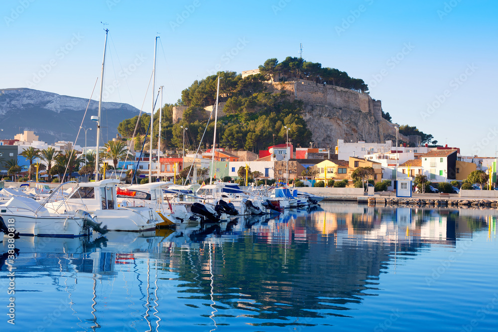 Denia mediterranean port village with castle