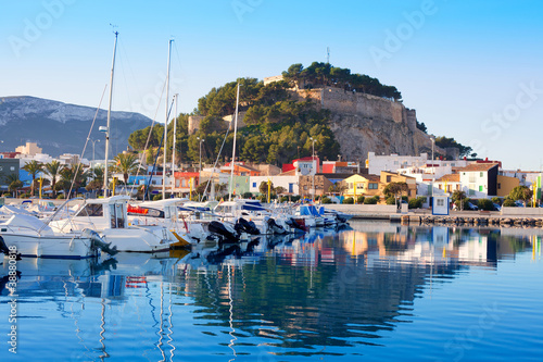 Denia mediterranean port village with castle