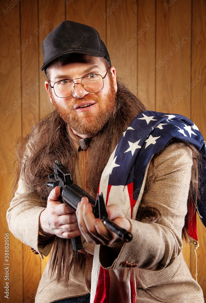 American White Trash Holding Gun Wearing Flag Stock Photo