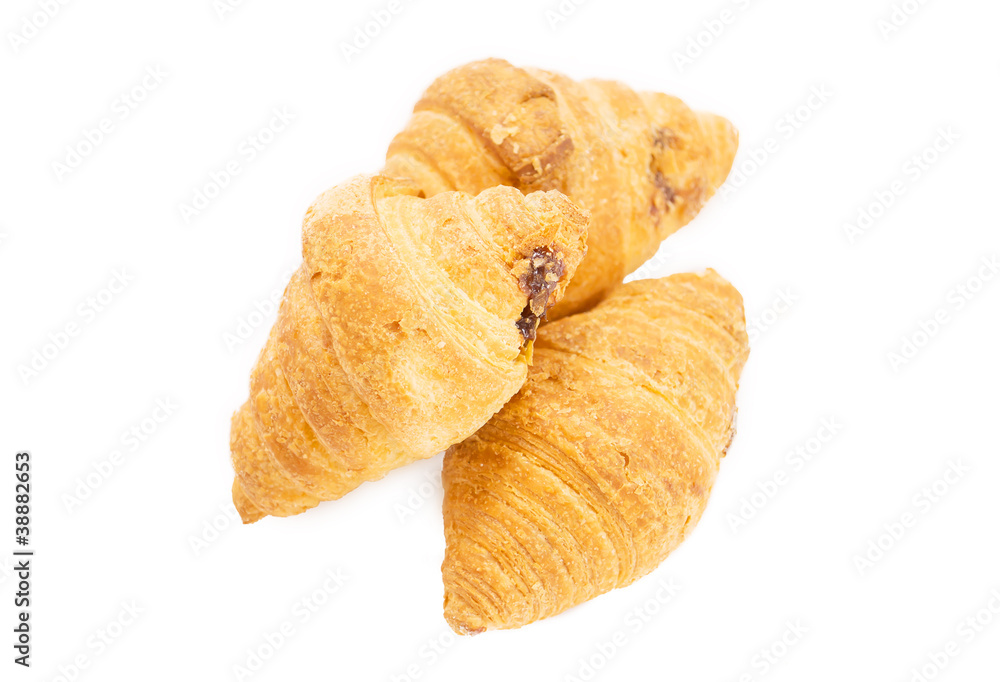 three croissant on a white background three croissant on a white background