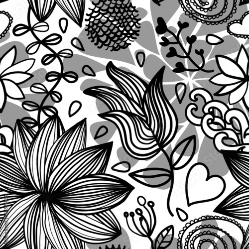 Seamless floral pattern bw