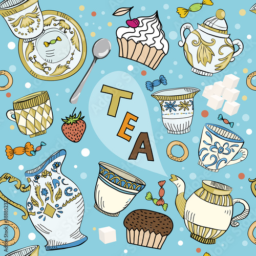 Seamless Victorian tea time pattern