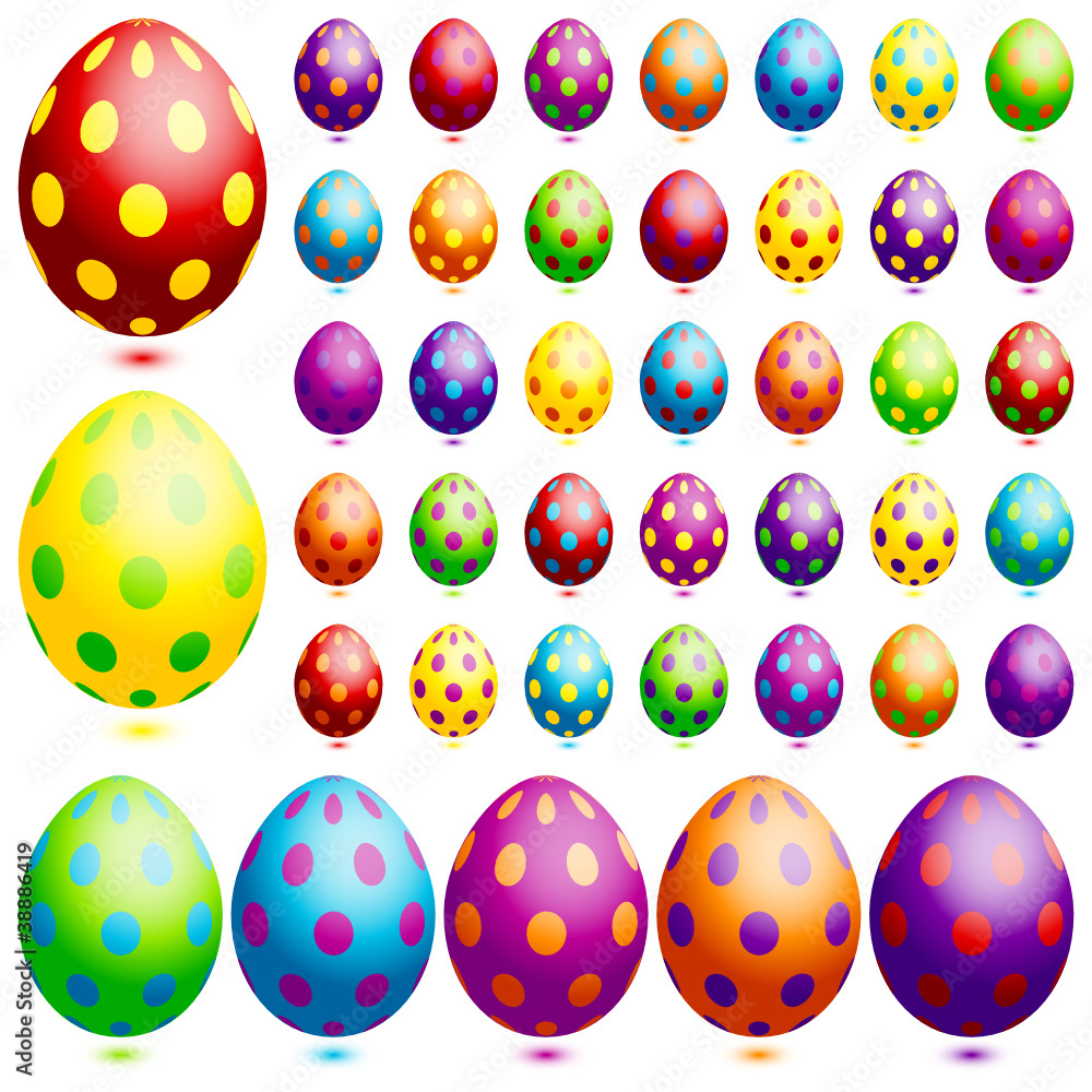 Set Of 42 Easter Eggs Dots Colour