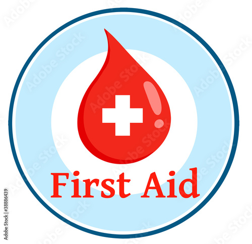 Red Blood Drop With Banner With Text First Aid