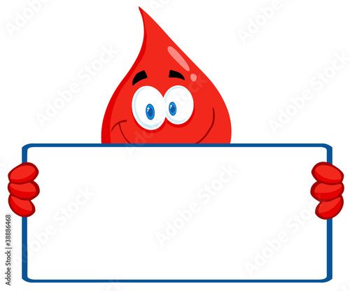 Happy Red Blood Drop Character Holding A Banner