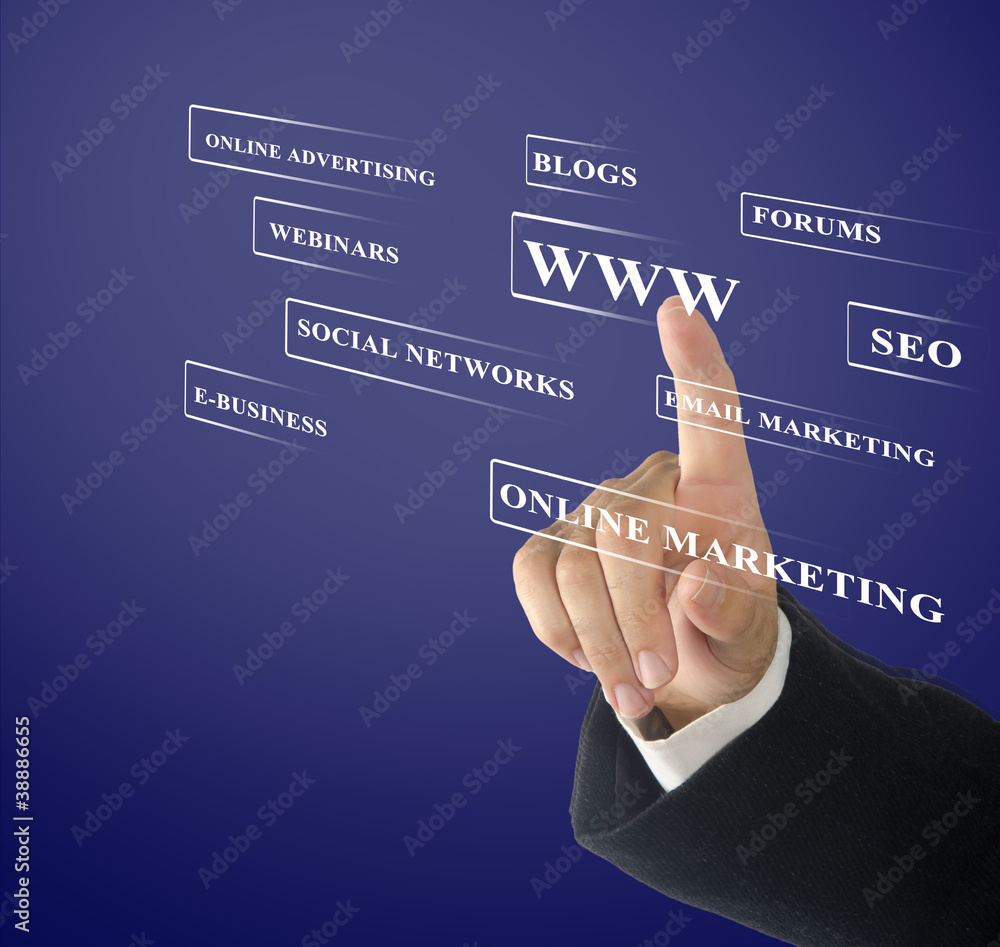 Businessman pressing modern buttons with virtual background Businessman pressing modern buttons with virtual background