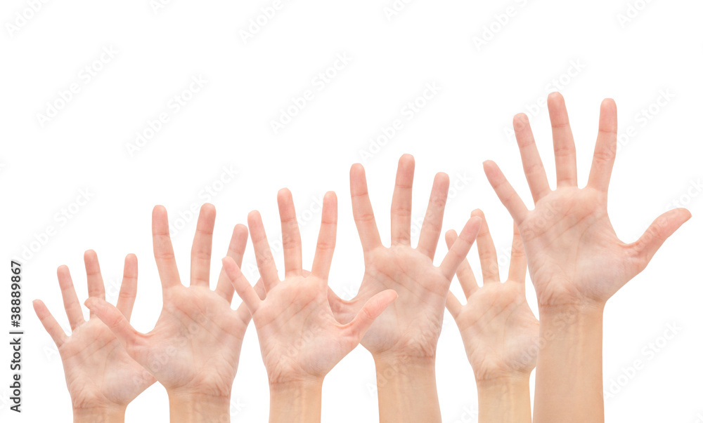 Group of Hands in the air isolated on white background