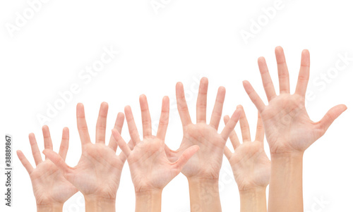 Group of Hands in the air isolated on white background