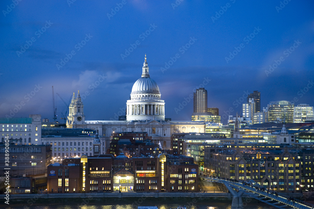 A night time view of St. Paul's cathedral, London.