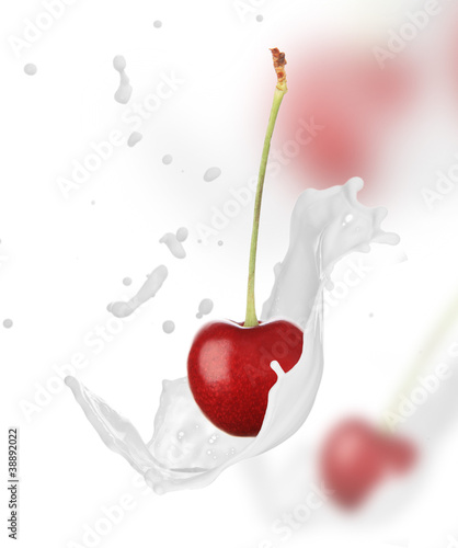 Fresh cherry in milk splash...
