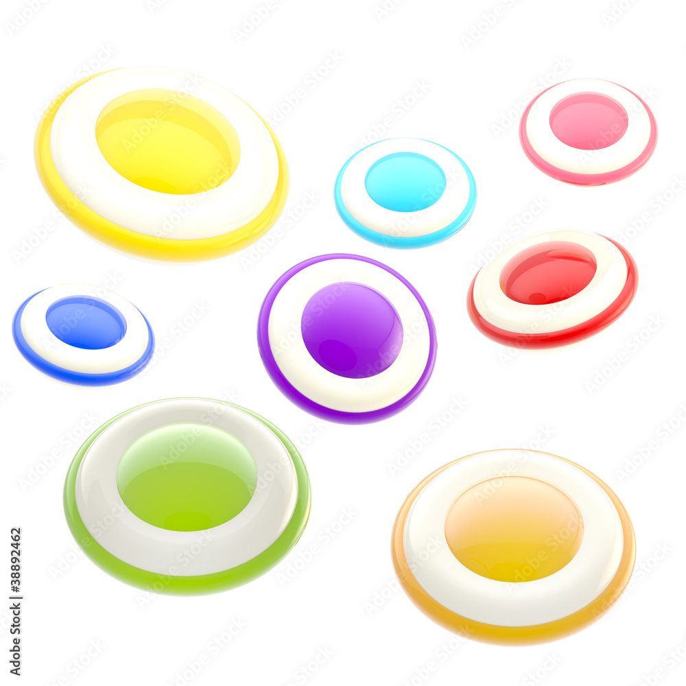 Set of glossy colorful buttons, icons, isolated Set of glossy colorful buttons, icons, isolated
