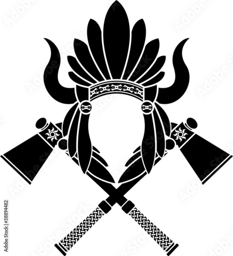 American Indian headdress and tomahawks. stencil