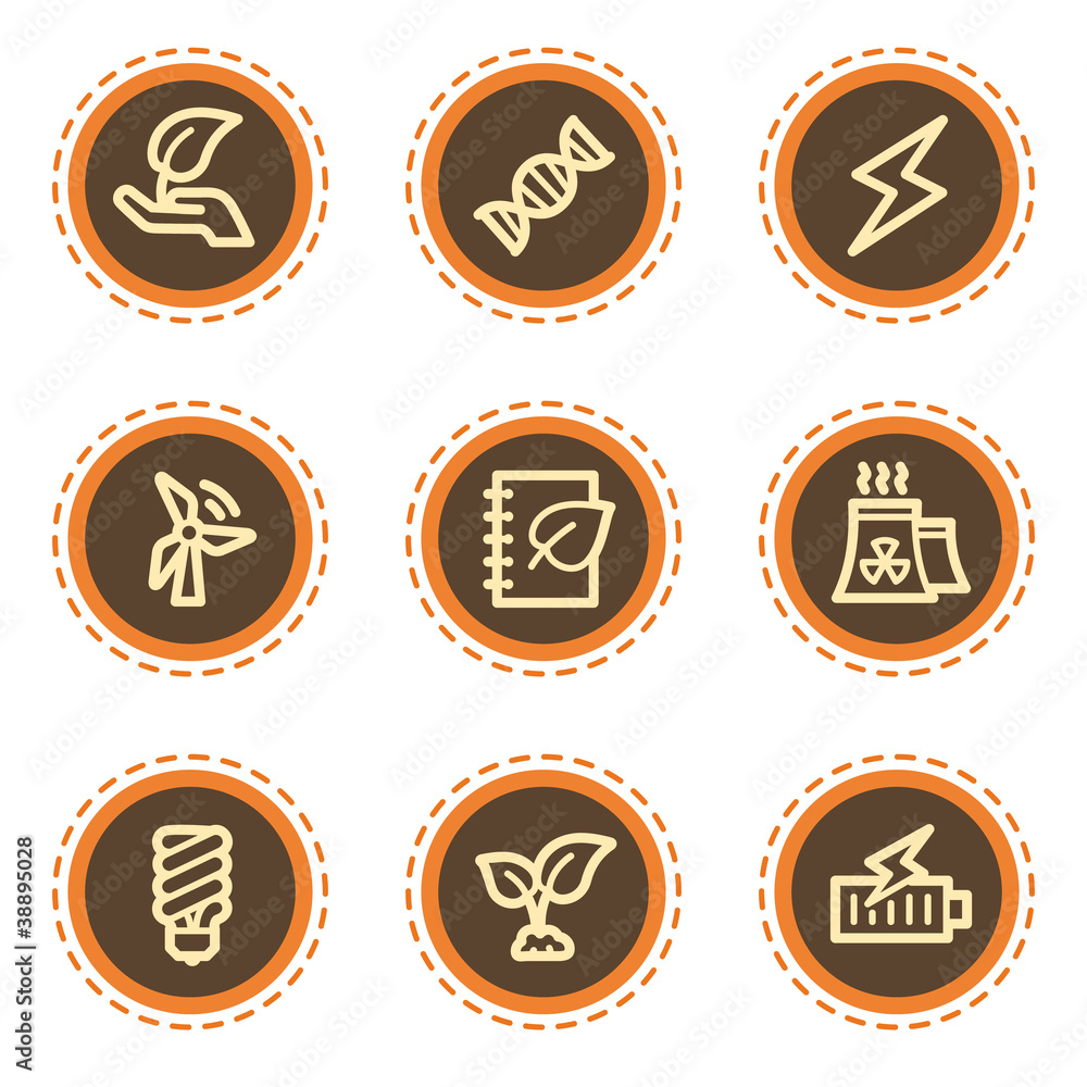 Ecology web icons set 5, vintage buttons