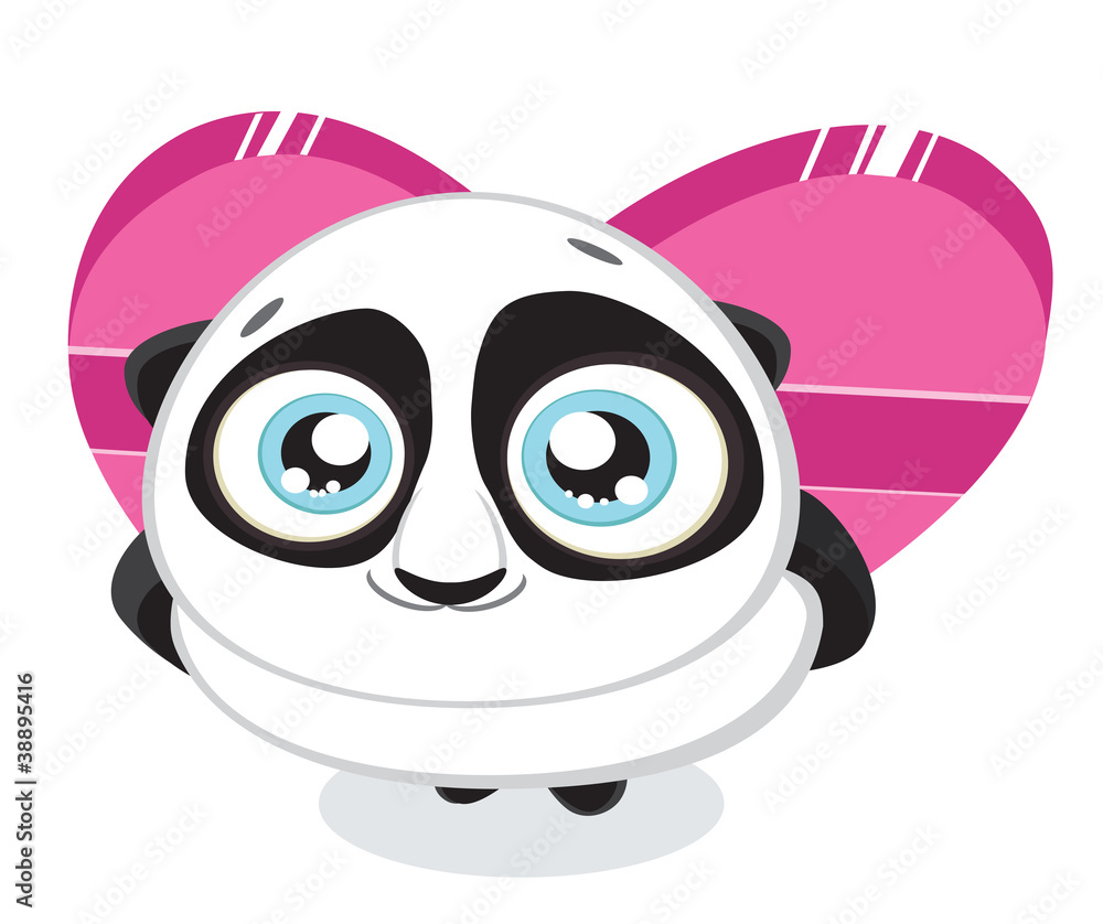 Cute panda hiding heart shaped gift box isolated Cute panda hiding heart shaped gift box isolated
