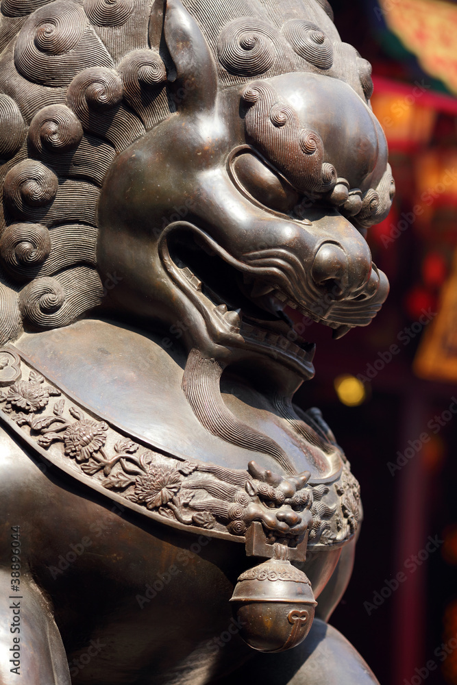bronze lion in chinese temple