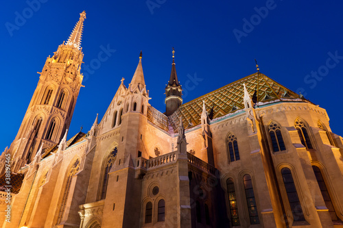 Matthias Church in Budapest at night