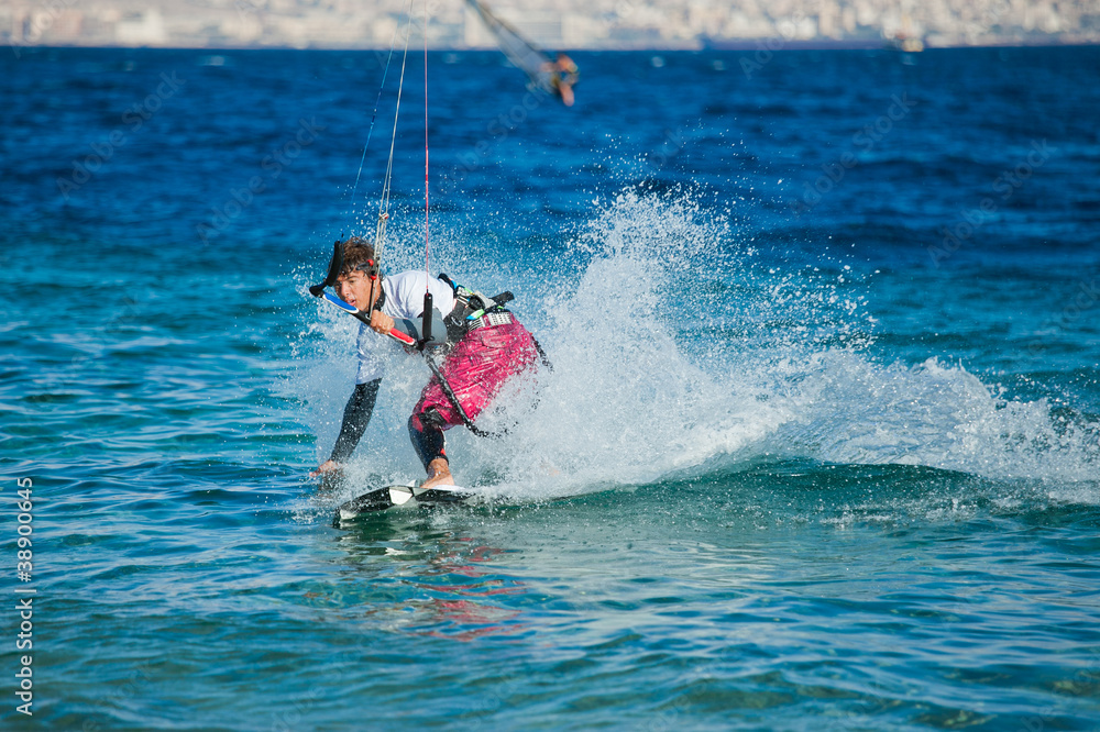 Kite surfing on the sea. Kite surfing on the sea.